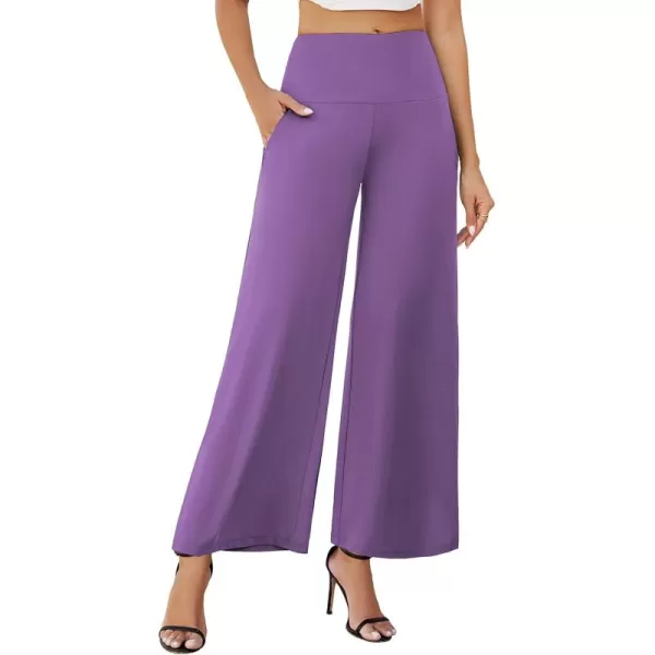 Arolina Womens Stretchy Wide Leg Palazzo Lounge Pants with Pockets Casual Comfy High Waist Palazzo Pants for Women DressyPurple