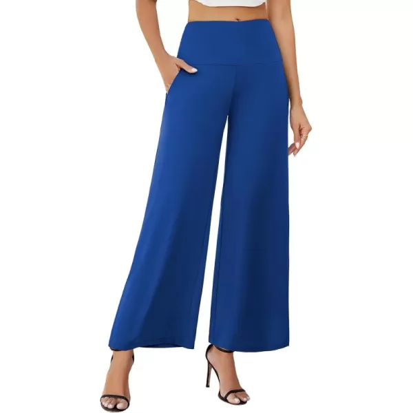 Arolina Womens Stretchy Wide Leg Palazzo Lounge Pants with Pockets Casual Comfy High Waist Palazzo Pants for Women DressyRoyal Blue