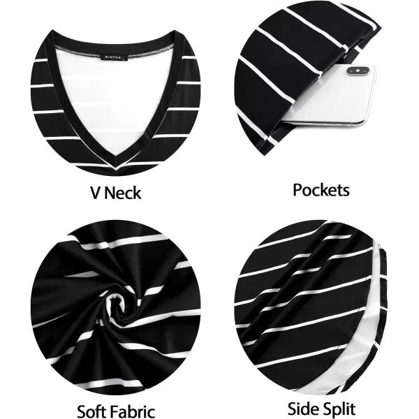 Arolina Maxi Dress for Women Tropical Summer V Neck Sleeveless Split Long Beach Dresses Casual Loose Sundress with PocketsB Black Striped