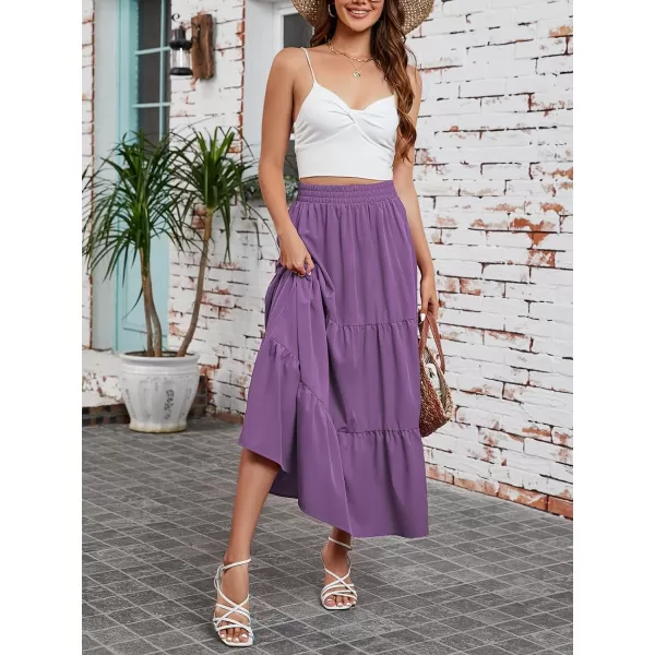 Arolina Maxi Skirt for Women Summer Boho Elastic High Waist Pleated ALine Flowy Ruffle Swing Tiered Long Beach Skirt Dress BlackPurple