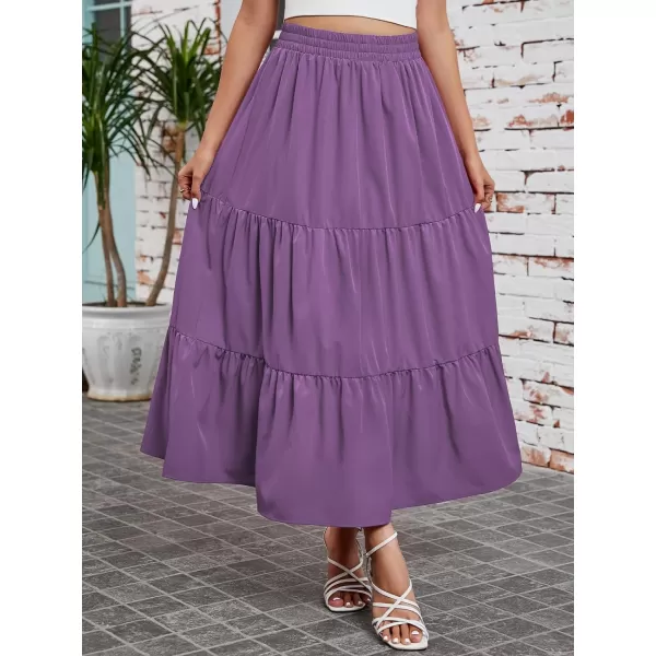 Arolina Maxi Skirt for Women Summer Boho Elastic High Waist Pleated ALine Flowy Ruffle Swing Tiered Long Beach Skirt Dress BlackPurple