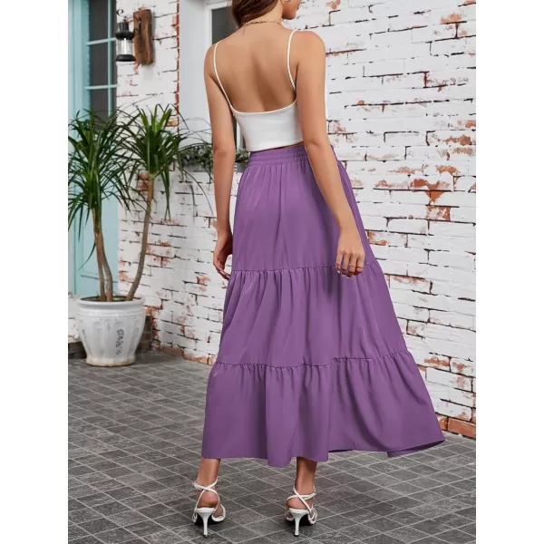 Arolina Maxi Skirt for Women Summer Boho Elastic High Waist Pleated ALine Flowy Ruffle Swing Tiered Long Beach Skirt Dress BlackPurple