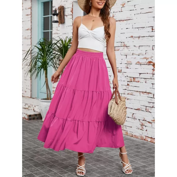 Arolina Maxi Skirt for Women Summer Boho Elastic High Waist Pleated ALine Flowy Ruffle Swing Tiered Long Beach Skirt Dress BlackRose