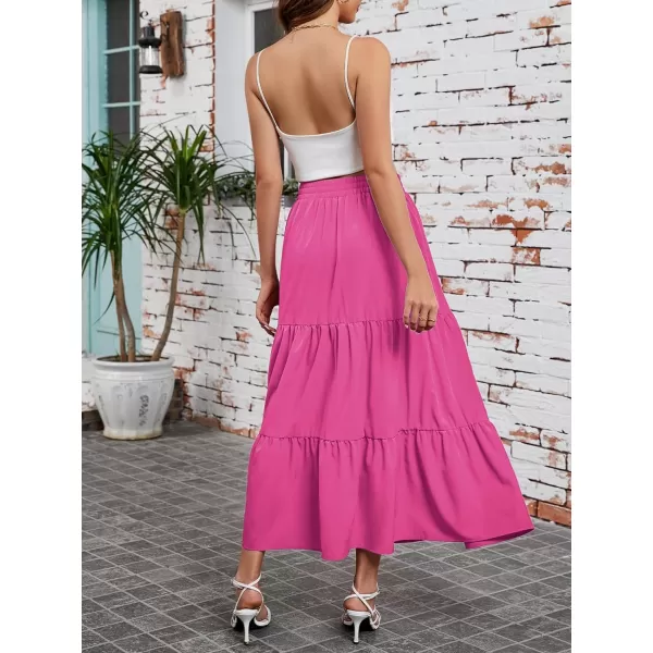 Arolina Maxi Skirt for Women Summer Boho Elastic High Waist Pleated ALine Flowy Ruffle Swing Tiered Long Beach Skirt Dress BlackRose