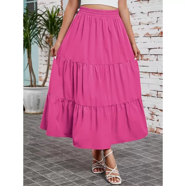 Arolina Maxi Skirt for Women Summer Boho Elastic High Waist Pleated ALine Flowy Ruffle Swing Tiered Long Beach Skirt Dress BlackRose