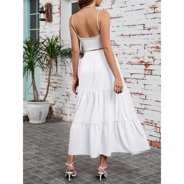 Arolina Maxi Skirt for Women Summer Boho Elastic High Waist Pleated ALine Flowy Ruffle Swing Tiered Long Beach Skirt Dress BlackWhite