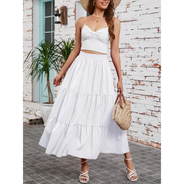 Arolina Maxi Skirt for Women Summer Boho Elastic High Waist Pleated ALine Flowy Ruffle Swing Tiered Long Beach Skirt Dress BlackWhite