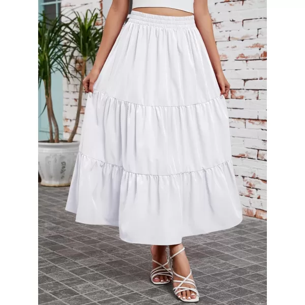 Arolina Maxi Skirt for Women Summer Boho Elastic High Waist Pleated ALine Flowy Ruffle Swing Tiered Long Beach Skirt Dress BlackWhite