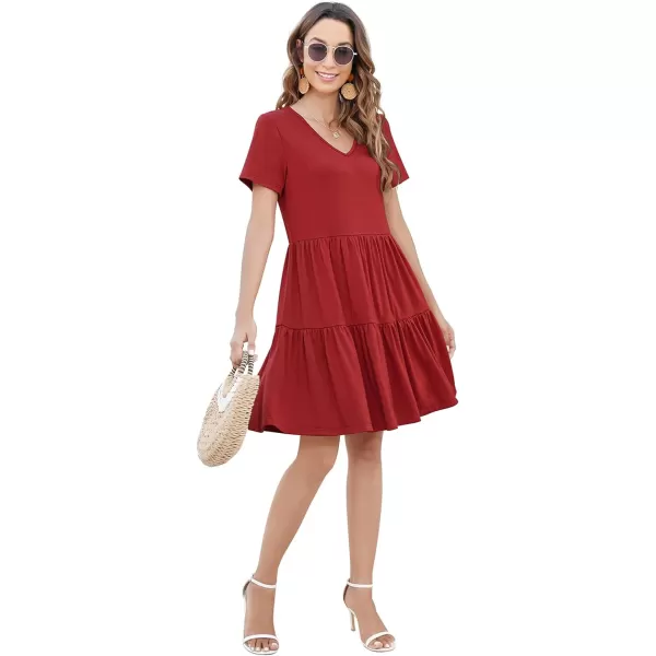 Arolina Womens Casual Swing Shift Dress Summer V Neck Short Sleeve Babydoll Ruffle Dress Tunic DressA Red
