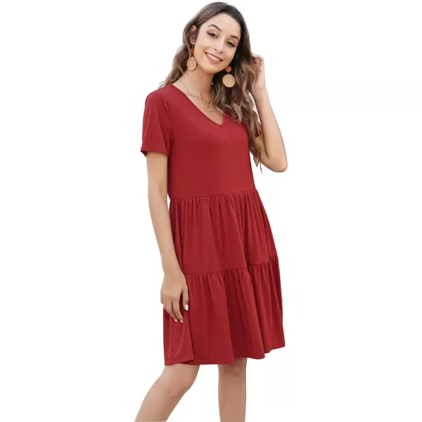 Arolina Womens Casual Swing Shift Dress Summer V Neck Short Sleeve Babydoll Ruffle Dress Tunic DressA Red