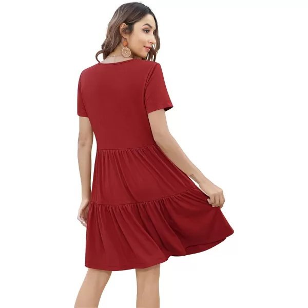 Arolina Womens Casual Swing Shift Dress Summer V Neck Short Sleeve Babydoll Ruffle Dress Tunic DressA Red