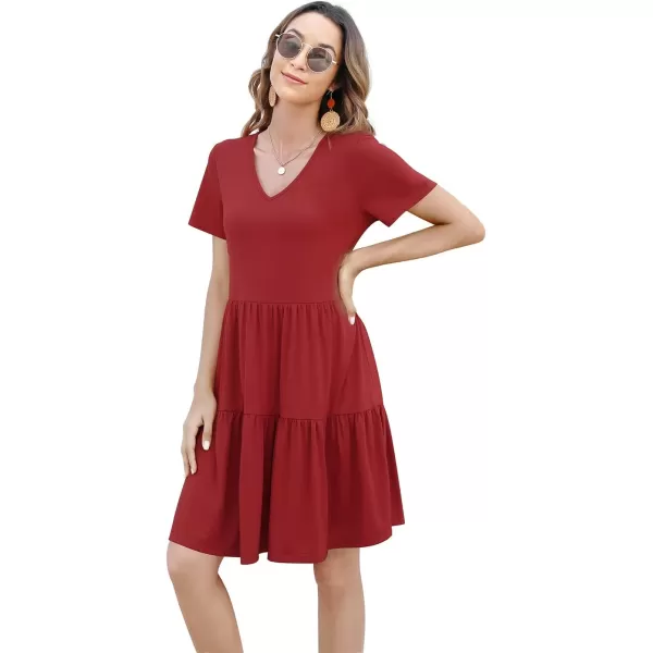 Arolina Womens Casual Swing Shift Dress Summer V Neck Short Sleeve Babydoll Ruffle Dress Tunic DressA Red