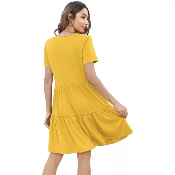 Arolina Womens Casual Swing Shift Dress Summer V Neck Short Sleeve Babydoll Ruffle Dress Tunic DressA Yellow