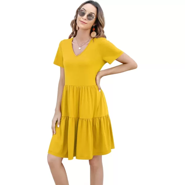 Arolina Womens Casual Swing Shift Dress Summer V Neck Short Sleeve Babydoll Ruffle Dress Tunic DressA Yellow