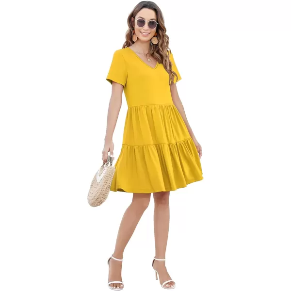 Arolina Womens Casual Swing Shift Dress Summer V Neck Short Sleeve Babydoll Ruffle Dress Tunic DressA Yellow