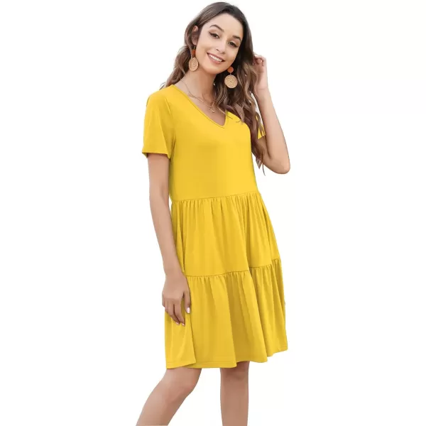 Arolina Womens Casual Swing Shift Dress Summer V Neck Short Sleeve Babydoll Ruffle Dress Tunic DressA Yellow