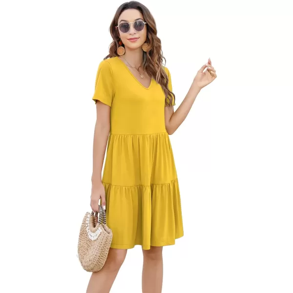 Arolina Womens Casual Swing Shift Dress Summer V Neck Short Sleeve Babydoll Ruffle Dress Tunic DressA Yellow
