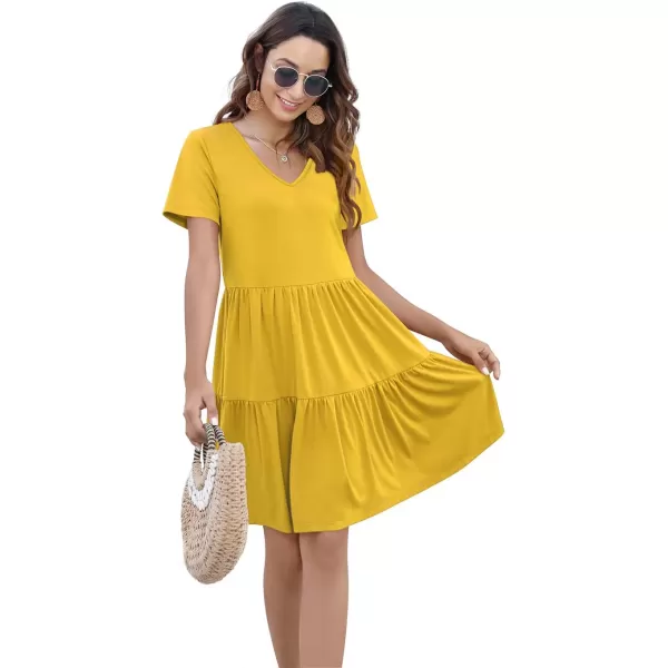 Arolina Womens Casual Swing Shift Dress Summer V Neck Short Sleeve Babydoll Ruffle Dress Tunic DressA Yellow