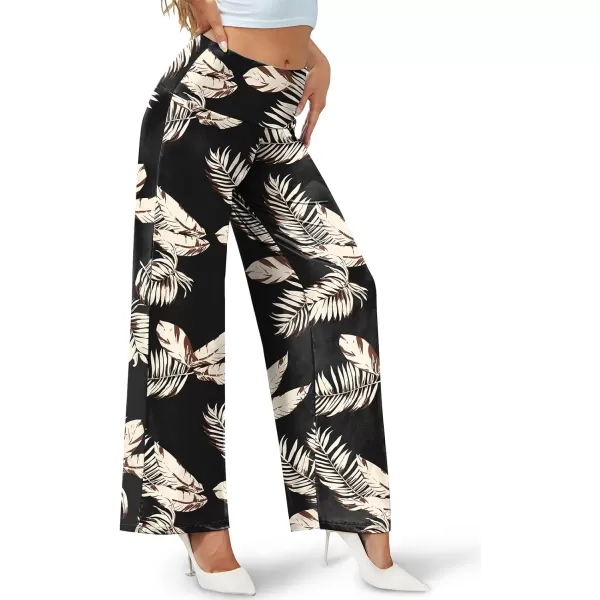 Arolina Womens Stretchy Wide Leg Palazzo Lounge Pants Casual Comfy High Waist Palazzo PantsBeige Brown Leaves
