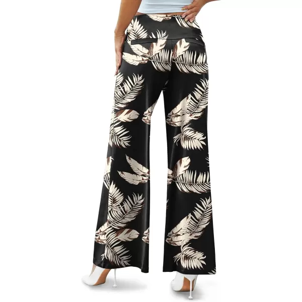Arolina Womens Stretchy Wide Leg Palazzo Lounge Pants Casual Comfy High Waist Palazzo PantsBeige Brown Leaves