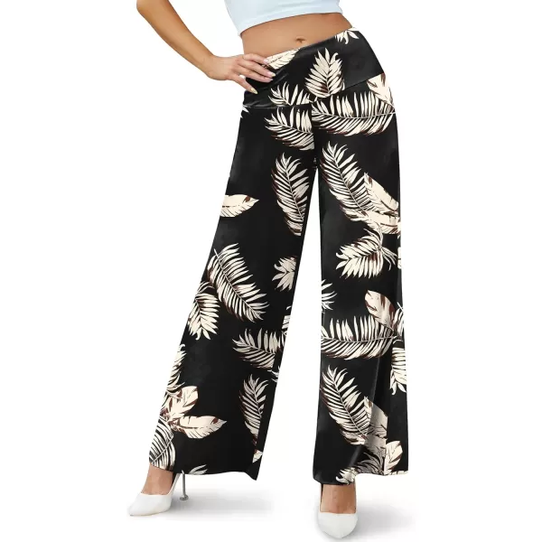 Arolina Womens Stretchy Wide Leg Palazzo Lounge Pants Casual Comfy High Waist Palazzo PantsBeige Brown Leaves