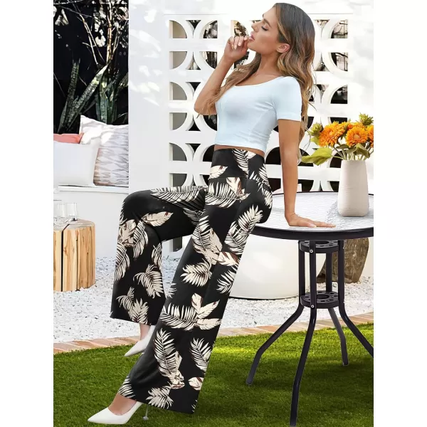 Arolina Womens Stretchy Wide Leg Palazzo Lounge Pants Casual Comfy High Waist Palazzo PantsBeige Brown Leaves