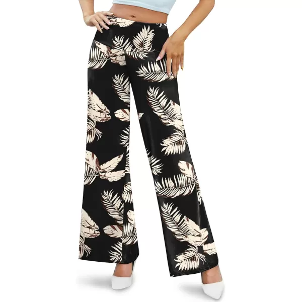 Arolina Womens Stretchy Wide Leg Palazzo Lounge Pants Casual Comfy High Waist Palazzo PantsBeige Brown Leaves