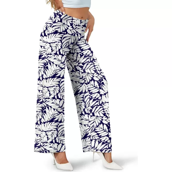 Arolina Womens Stretchy Wide Leg Palazzo Lounge Pants Casual Comfy High Waist Palazzo PantsBeige Leaves Blue