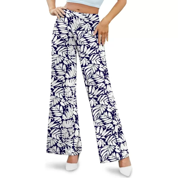 Arolina Womens Stretchy Wide Leg Palazzo Lounge Pants Casual Comfy High Waist Palazzo PantsBeige Leaves Blue