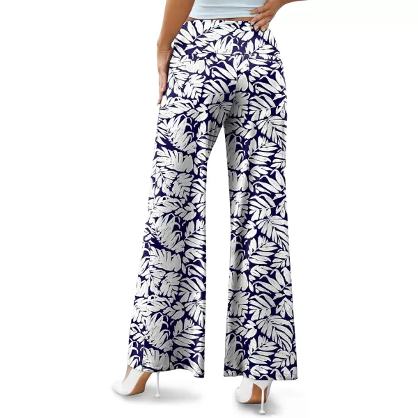 Arolina Womens Stretchy Wide Leg Palazzo Lounge Pants Casual Comfy High Waist Palazzo PantsBeige Leaves Blue