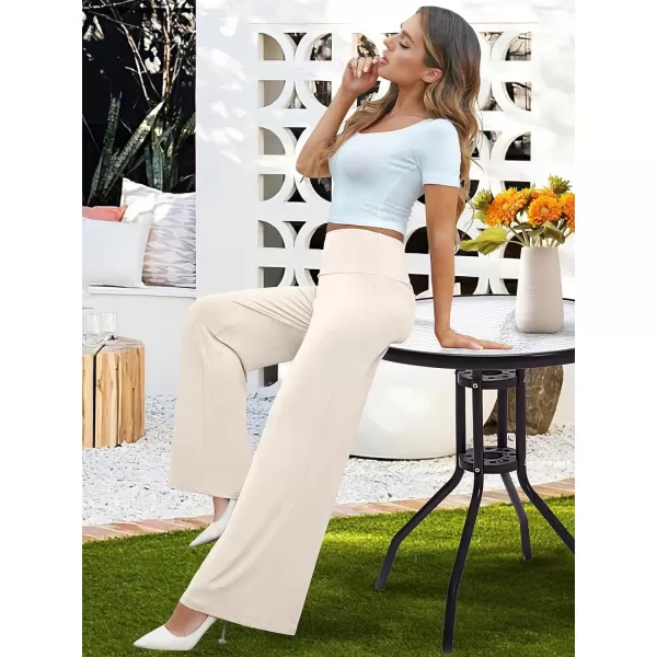Arolina Womens Stretchy Wide Leg Palazzo Lounge Pants Casual Comfy High Waist Palazzo PantsBeigewhite