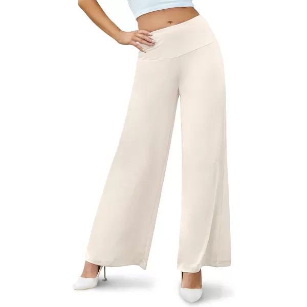 Arolina Womens Stretchy Wide Leg Palazzo Lounge Pants Casual Comfy High Waist Palazzo PantsBeigewhite