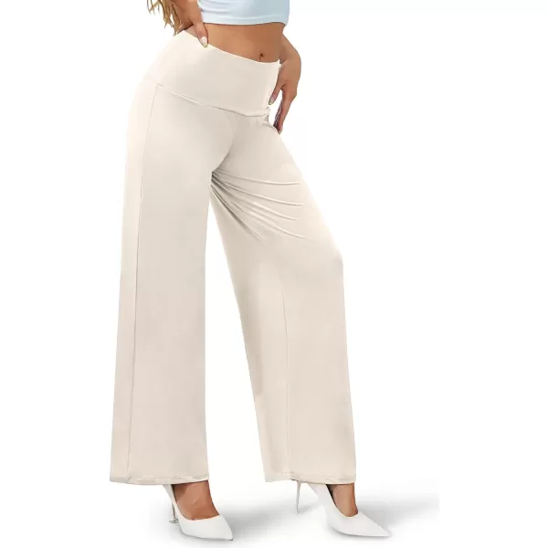 Arolina Womens Stretchy Wide Leg Palazzo Lounge Pants Casual Comfy High Waist Palazzo PantsBeigewhite