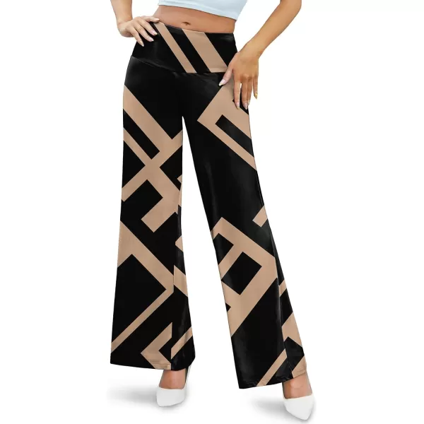 Arolina Womens Stretchy Wide Leg Palazzo Lounge Pants Casual Comfy High Waist Palazzo PantsBrown Geometry