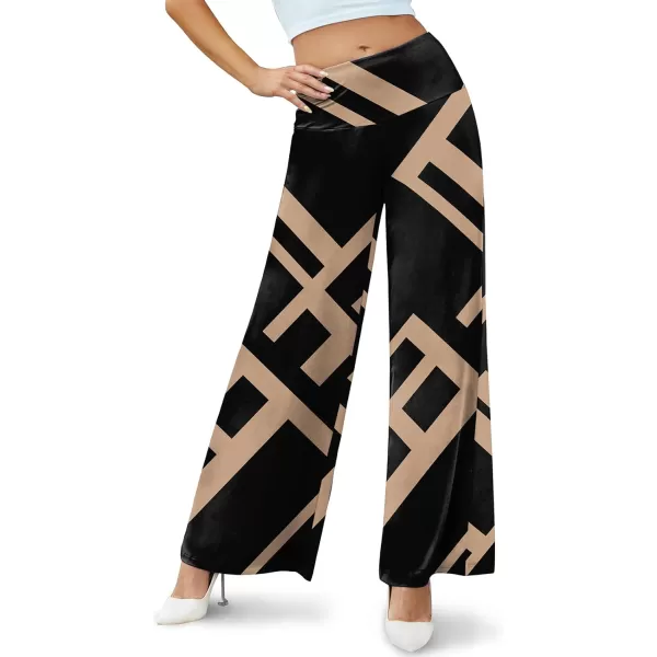 Arolina Womens Stretchy Wide Leg Palazzo Lounge Pants Casual Comfy High Waist Palazzo PantsBrown Geometry