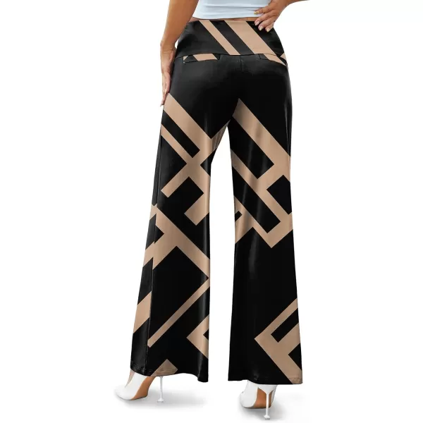 Arolina Womens Stretchy Wide Leg Palazzo Lounge Pants Casual Comfy High Waist Palazzo PantsBrown Geometry