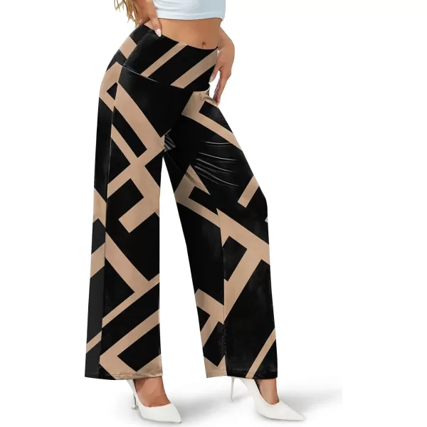 Arolina Womens Stretchy Wide Leg Palazzo Lounge Pants Casual Comfy High Waist Palazzo PantsBrown Geometry
