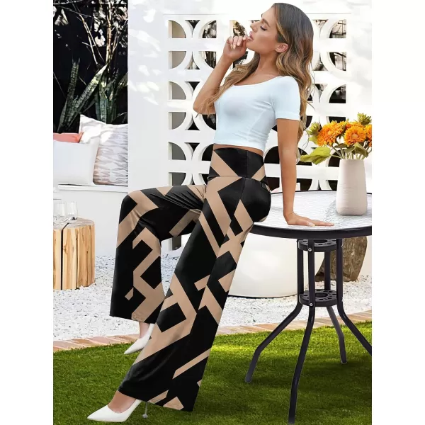 Arolina Womens Stretchy Wide Leg Palazzo Lounge Pants Casual Comfy High Waist Palazzo PantsBrown Geometry