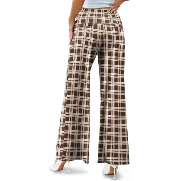 Arolina Womens Stretchy Wide Leg Palazzo Lounge Pants Casual Comfy High Waist Palazzo PantsBrown Plaid
