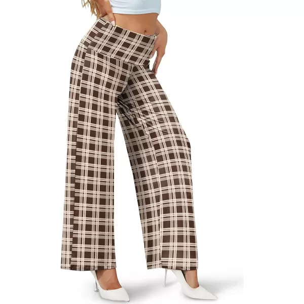 Arolina Womens Stretchy Wide Leg Palazzo Lounge Pants Casual Comfy High Waist Palazzo PantsBrown Plaid