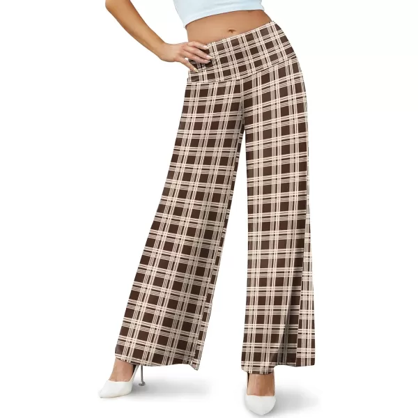 Arolina Womens Stretchy Wide Leg Palazzo Lounge Pants Casual Comfy High Waist Palazzo PantsBrown Plaid