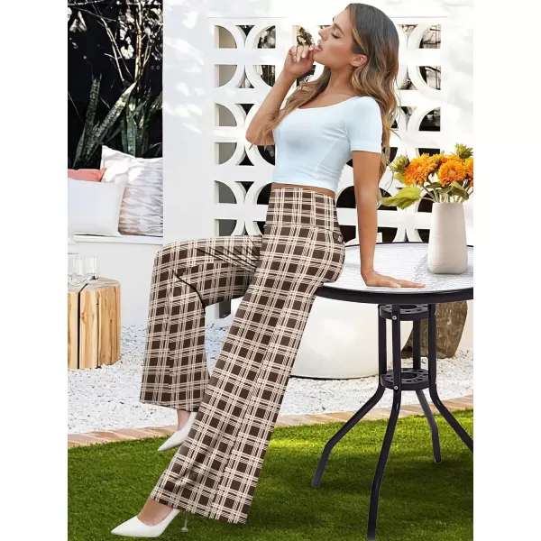 Arolina Womens Stretchy Wide Leg Palazzo Lounge Pants Casual Comfy High Waist Palazzo PantsBrown Plaid