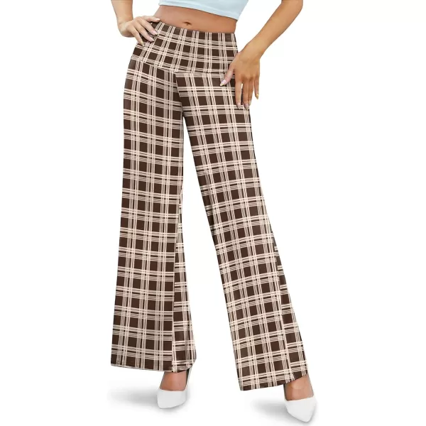 Arolina Womens Stretchy Wide Leg Palazzo Lounge Pants Casual Comfy High Waist Palazzo PantsBrown Plaid