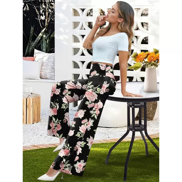 Arolina Womens Stretchy Wide Leg Palazzo Lounge Pants Casual Comfy High Waist Palazzo PantsLight Pink Flower