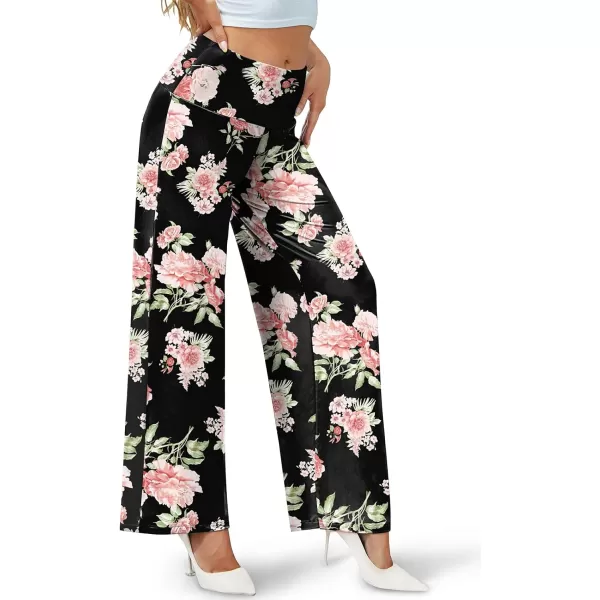 Arolina Womens Stretchy Wide Leg Palazzo Lounge Pants Casual Comfy High Waist Palazzo PantsLight Pink Flower