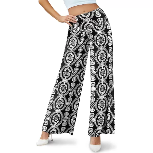 Arolina Womens Stretchy Wide Leg Palazzo Lounge Pants Casual Comfy High Waist Palazzo PantsWhite Round