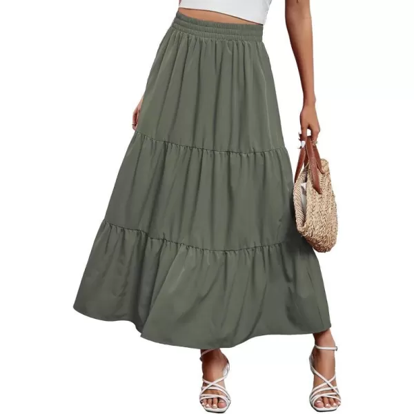 Arolina Maxi Skirt for Women Summer Boho Elastic High Waist Pleated ALine Flowy Ruffle Swing Tiered Long Beach Skirt Dress BlackGreen