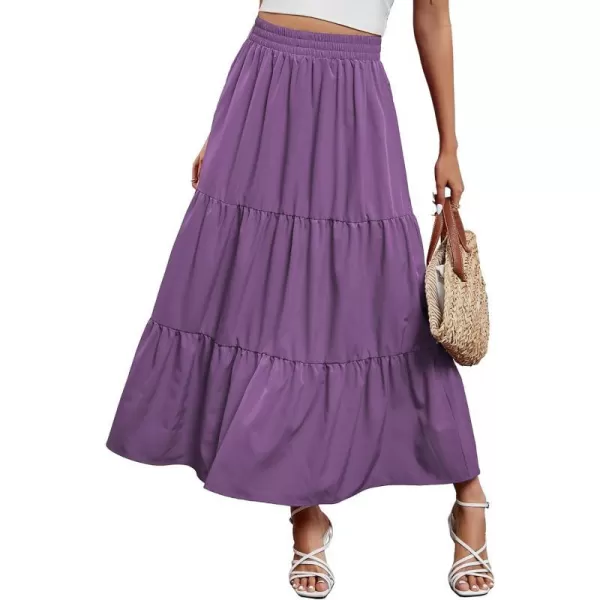 Arolina Maxi Skirt for Women Summer Boho Elastic High Waist Pleated ALine Flowy Ruffle Swing Tiered Long Beach Skirt Dress BlackPurple