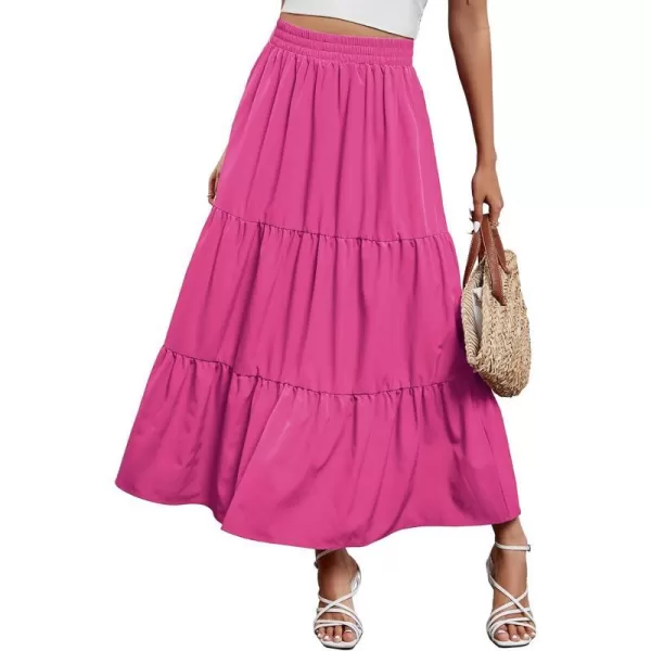 Arolina Maxi Skirt for Women Summer Boho Elastic High Waist Pleated ALine Flowy Ruffle Swing Tiered Long Beach Skirt Dress BlackRose