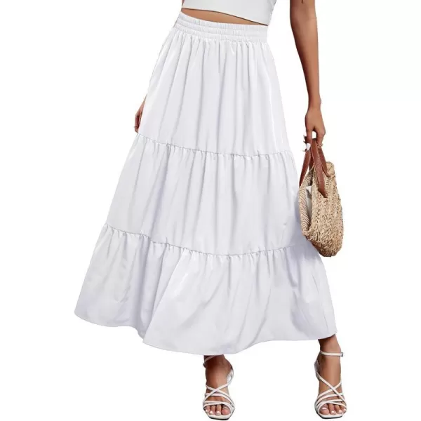 Arolina Maxi Skirt for Women Summer Boho Elastic High Waist Pleated ALine Flowy Ruffle Swing Tiered Long Beach Skirt Dress BlackWhite